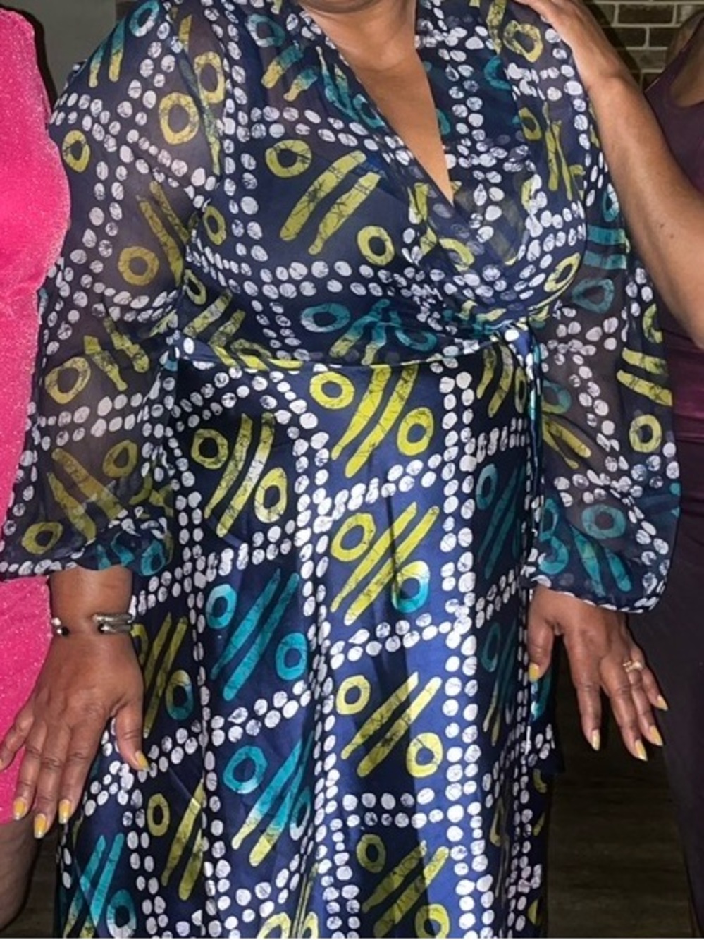Navy Blue Printed Maxi Wrap 2 piece outfit with Yellow & Teal Accents
